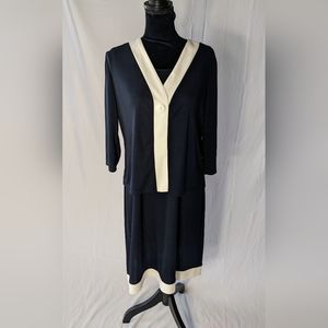 Vintage Robbie Bee 2 PC Dress W/Jacket Navy & White Size 12